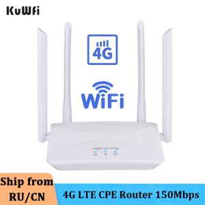 Routeurs kuwfi 4G router wifi wiless wireless cpe router sim carte slot rj45 3g 4g wireless router hotspot cat4 150Mbps for ip caméra