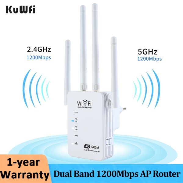 Routeurs kuwfi 5g wifi répéteur double bande 1200 Mbps AP Router WiFi Signal Amplificateur Wi-Wiless WiFi Extender Signal à longue portée Booster