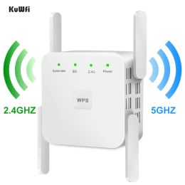 Routers Kuwfi 5G Repetidor WiFi WiFi Wifi Amplificador Booster 2.4G Router Extender de largo alcance Amplificador de Internet Soporte Mac OS