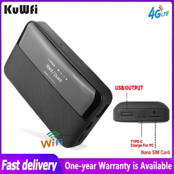 Routers Kuwfi Mobile 4G LTE Router 150Mbps mini enrutador inalámbrico portátil wifi wifi hotspot con ranura de tarjeta SIM 6000mAh Banco de energía