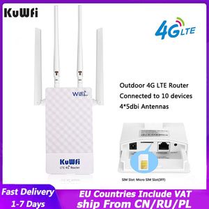 Routers Kuwfi Outdoor 4G WiFi Router 300 Mbps Waterdichte draadloze router 4G Sim Card Modem WiFi Extender met 4 antennes voor IP -camera