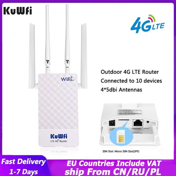 Routers Kuwfi Outdoor 4G Wifi Router 300Mbps Router inalámbrico 4G SIM Modem Wifi extender con 4 antenas para cámara IP