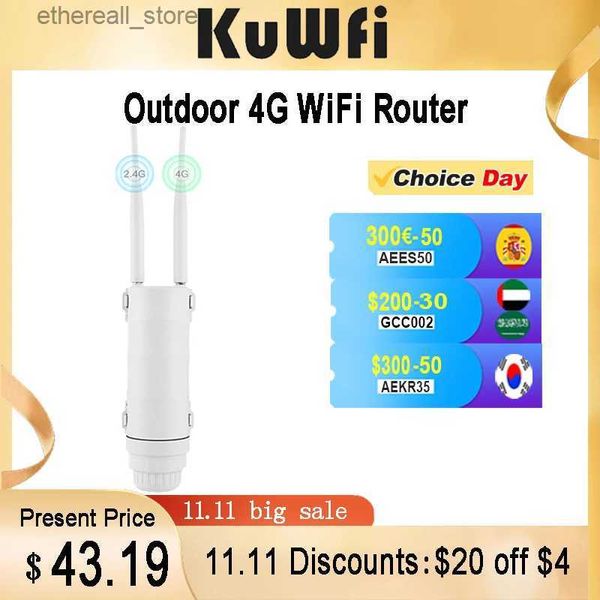 Enrutadores KuWFi Outdoor 4G WiFi Router 300Mbps 4G Tarjeta SIM Wireless WIFI Repaeter Extender Impermeable Wifi Hotspot Router AP para cámara IP Q231114