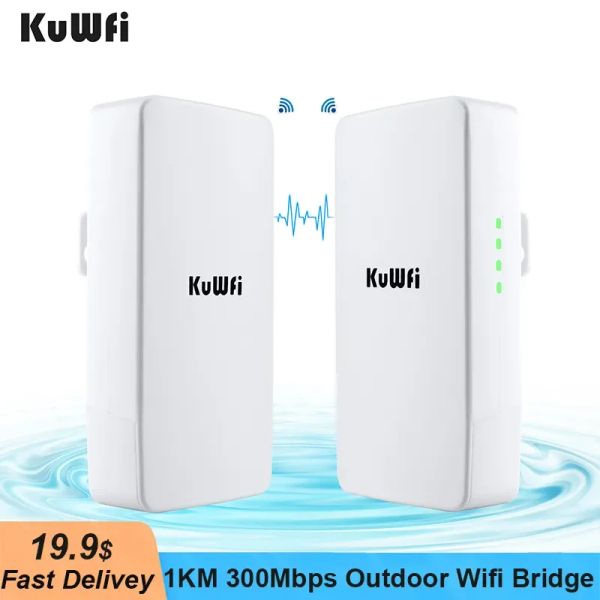 Routers Kuwfi Wi Fi Router Wireless 2.4G Repetidor WiFi 300Mbps Punto a punto El amplificador de señal Wifi Wifi aumenta el rango WiFi 1 km