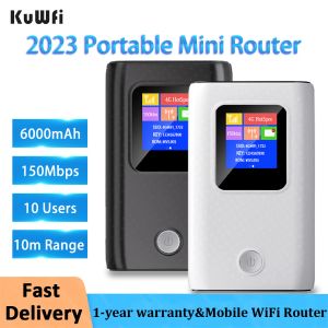 Routeurs kuwfi déverrouiller le routeur LTE 4G 150 Mbps Modem portable sans fil MINI MINI OUTDOOR HOTSOPOT POCKE WIFI SIM CARD SLOT REPEAT 6000MAH