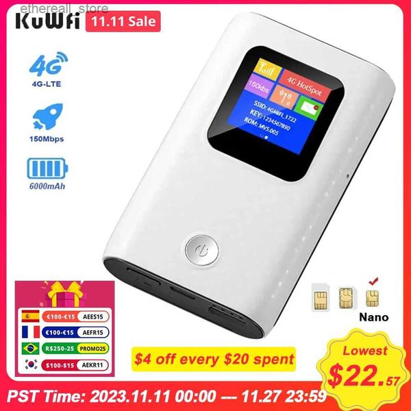 Routeurs KuWfi déverrouiller 4G LTE routeur 150 Mbps Hotspot extérieur 6000 mah routeur Mobile sans fil Wifi Portable Modem emplacement pour carte Sim Mini routeur Q231114