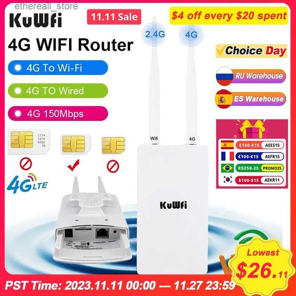 Enrutadores KuWFi Enrutador WiFi 4G impermeable para exteriores Enrutadores CAT4 LTE de 150 Mbps Módem de enrutador de tarjeta SIM 3G / 4G para cámara IP / Cobertura WiFi exterior Q231114