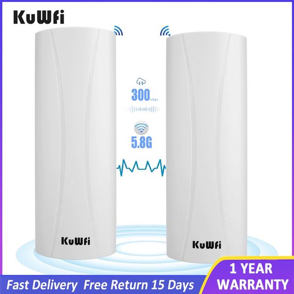 Routers Kuwfi Puente inalámbrico enrutador al aire libre 5.8g 13 km Repetidor WiFi de largo alcance 300MBP Punto de acceso inalámbrico14dbi Amplificador de señal Wifi Wifi