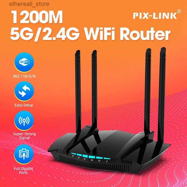 Enrutadores PIXLINK AC22 1200Mbps Amplificador de señal de enrutador Gigabit inalámbrico Inalámbrico-AC Tecnología inteligente de banda dual Puertos de 4 Gigabit Q231114