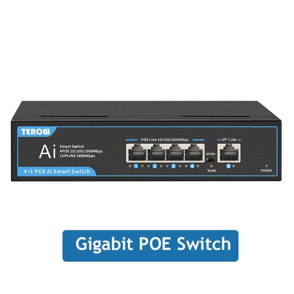 Routers Poe Switch 1000Mbps Switch Gigabit 4 Port + 1 enlace ascendente Ethernet Switch Red RJ45 52V Potencia para la cámara IP/ Router Wifi