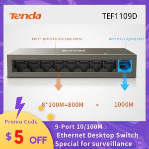 Routers Tenda Ethernet Desktop Interrupteur TEF1109D 9 * 10 / 100Mbps RJ45 Ports prend en charge l'interrupteur rapide de la protection Lightning de 6 kV pour la surveillance IP