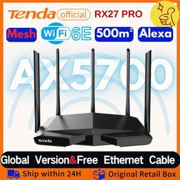 Routers Tenda WiFi6 Router AX5700 RX27 TRIBAND Gigabit WiFi 6E Router Mesh Roteador Gigabit PK Xiaomi Router Ofdma Mumimo