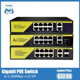 Routers Terow 10 Port Poe Switch Gigabit Network Switch POE VLAN met SFP 10/100/1000Mbps voor IP -camera/Wireless AP/WiFi Router/CCTV