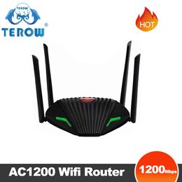 Routers Terow AC1200 Router WiFi sans fil Gigabit Dualband Repeater avec 4 * 5 dbi Antennes à gain élevé 1200 Mbps IPv6 Couverture plus large 5GHz