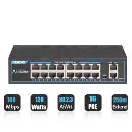Routers Terow Ethernet Switch Poe Gigabit Switch 100Mbps RJ45 LAN Fast Network Poe Switch 16 Port Ethernet Splitter pour le routeur WiFi