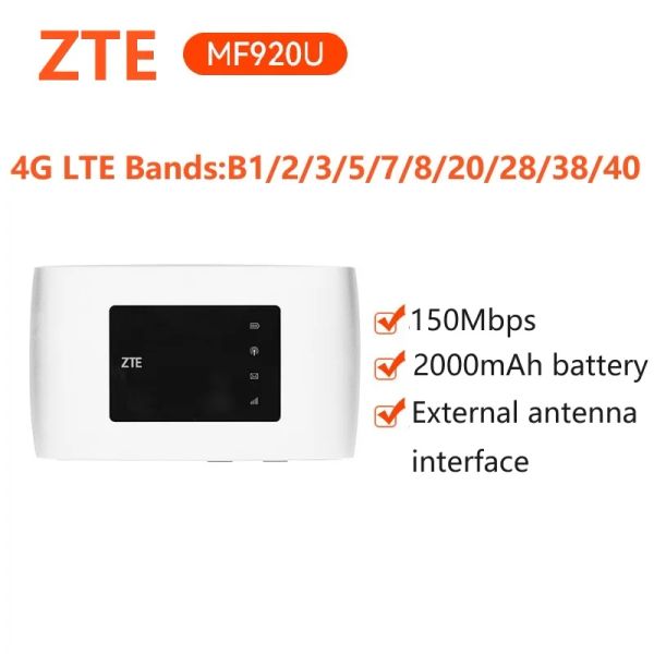 Routers desbloqueados nuevos ZTE MF920U 4G Router inalámbrico 150Mbps 2 Interfaz de antena externa Insertar módem WiFi de tarjeta SIM