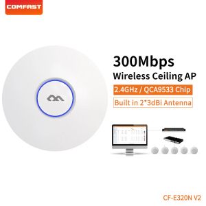 Routeurs wifi plafond AP Router sans fil haute puissance 300 Mbps Point d'accès QCA9533 LAN / WAN RJ45 PORT 48V POE 2,4 GHz pour hôtel de chambre intérieure