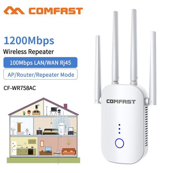 Routeurs wifi extender 1200Mbps wiless wi fi repeater double bande 2,4 5GHz w ifi router à longue portée booster 4 antenne wifi amplificateur