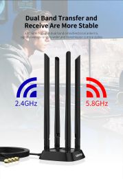 Routers wifi externe antenne magnetische basis voor Intel Ax200 wifi -kaart dubbele band 120 cm hoge versterking antenne voor desktop PCIE -adapterrouter