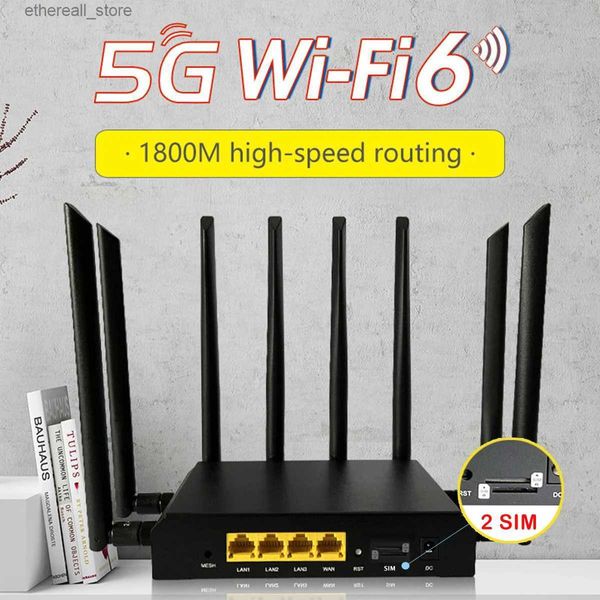 Routeurs Wifi6 double carte SIM 5G routeur NSA SA 1800Mbps Openwrt MESH 3*1000Mbps LAN 8 * antennes 2.4G 5.8GHz Wifi 5G Module Roteador Q231114