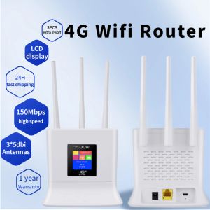 Routers Wireless 4G Router WiFi 150 Mbps LTE CPE Modem Données de réseautage déverrouillées avec 3 * 5DBI Antennes à gain élevé + fente de carte SIM WAN / LAN PORT