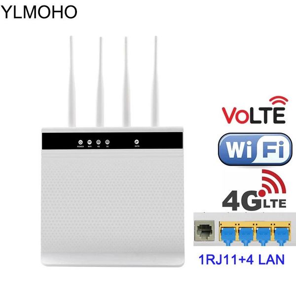 Routers ylmoho 4g Volte Wifi Router Wireless Voice Call Router Mobile Hotspot Modem de banda ancha con Sim Slot RJ11 4 LAN Port
