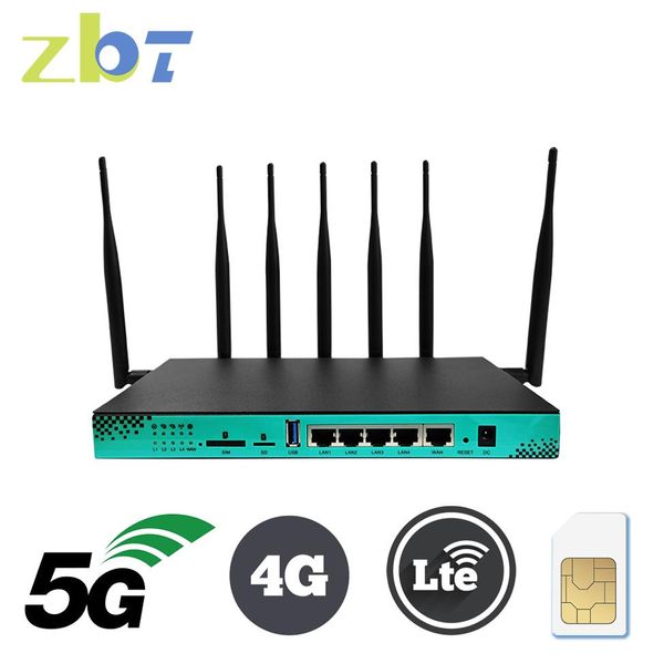 Routers ZBT 4G 5G Router SIM Tarjeta SIM 1200Mbps Bandas duales 2.4G 5.8G WiFi 4 LAN CAT6 256MB 16MB Flash OpenWrt 6*Antena de alta ganancia para el hogar