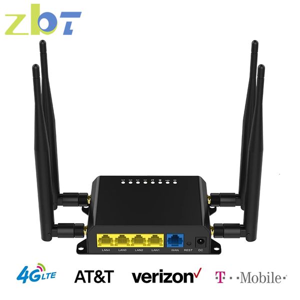 Enrutadores ZBT WE826 T2 Enrutador WiFi Módem 4G 3G con ranura para tarjeta SIM Punto de acceso de 300Mbps Openwrt 128MB 12V GSM LTE USB Wan 4 LAN 4 Antena 230706