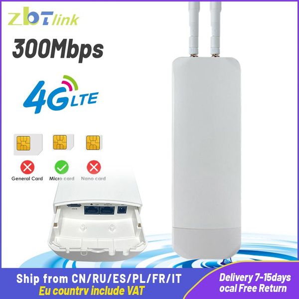Routeurs zbtlink étanche Router 4G extérieur 300 Mbps Cat4 LTE Roteador 3G / 4G Carte SIM Routers WiFi Modem pour WiFi Covera extérieur