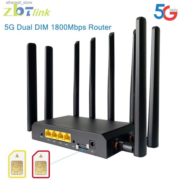 Enrutadores Zbtlink Wifi6 Tarjeta SIM dual 5G Enrutador 1800Mbps Openwrt MESH 3 * 1000Mbps LAN 2.4G 5GHz Wifi Sim Modem Router para 128 dispositivos Q231114