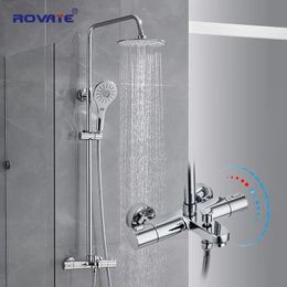 Systèmes de douche thermostatiques ROVATE avec pluie et douche à main réglable, ensemble de salle de bains, luminaires 240108