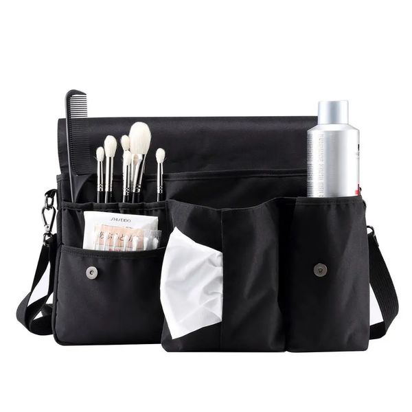 Rownyeon Bolsa de artista de maquillaje Bolsa de estudio Bolsa de cintura Almacenamiento de cepillos para maquillador estilista con soporte para cepillos de bolsillo de tejido 240102