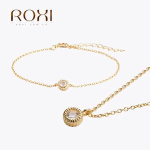 ROXI femmes 925 bijoux rond zircon cubique en argent Sterling CZ pendentif colliers bracelets pour femme ensemble de mariage fin cadeau 240305