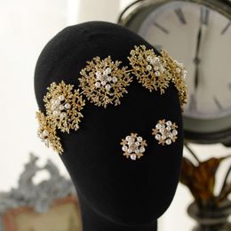 Royal Baroque Wedding Tiara Crowns With Earring Crystal Brides Hoofdbanden Evening Hoofdtooi Bridal Hair Accessoire Clips Barrettes
