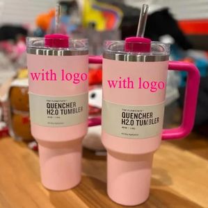 ROZE Flamingo 40oz Quencher H2.0 Koffiemokken Cups outdoor camping reizen Auto cup RVS Tumblers Cups met siliconen handvat Valentijnsdag Geschenken VS Voorraad