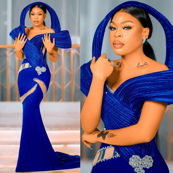 Bleu royal africain Aso Ebi robes de bal illusion sirène Organza formelle élégante robes de soirée pour les femmes noires robe de bal robes de fête d'anniversaire robe de fiançailles AM310