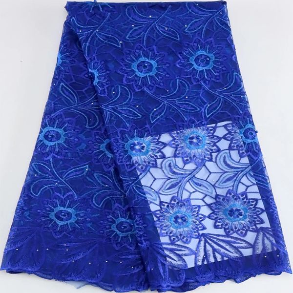 Tissu africain en dentelle et maille bleu Royal pour femmes, Tulle français perlé de haute qualité, robes de soirée élégantes, cousues, 240320