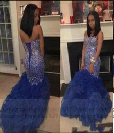 Royal Blue African Prom Dresses 2018 Major Beading Sweetheart Ruffles Mermaid Evening Gowns atado el concurso de celebridades de lujo 2996880