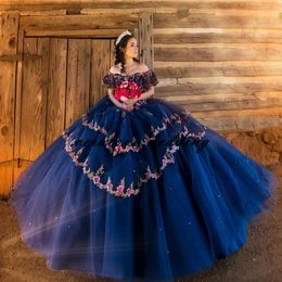 Royal Blue Ball-jurk Quinceanera Jurken 2021 Prinses Sweet 16 Dress Off Shoulder Graduation Jads Vestidos de 15 Anos