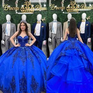 Koningsblauw Baljurk Quinceanera Jurken liefje pailletten applicaties optocht Galajurk Tule Sweet 15 Maskerade Jurk Quinceanera Jurk