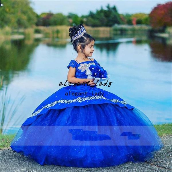 Vestido azul real con cuentas para niños, vestido de princesa para niñas pequeñas, vestido de desfile de belleza, vestido de cumpleaños para niña con flores hinchadas, vestidos de pografía 236G