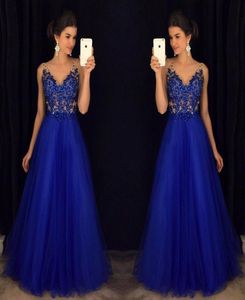 Robes de bal perlées bleu Royal longues robes de fiesta largos élégantes de gala col en V une ligne robes de soirée formelles 8077984