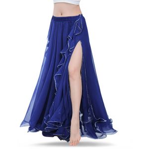 Jupes de danse du ventre bleu Royal Oriental Double fentes hautes jupe de Costume de danse du ventre pour les femmes jupe danse du ventre sans ceinture 240202