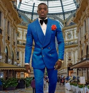 Royal Blue Butterfly Jacquard Groom Tuxedos Patrón tridimensional en relieve Blazer de hombre de doble botonadura Vestido de novia Ropa de baile Multicolor opcional