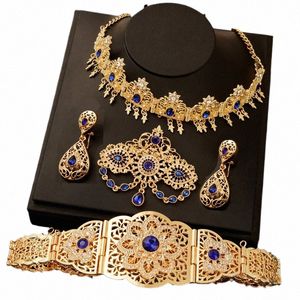 Royal Blue Crystal Caftan Wedding Belt Gold Ploated Marokko Bridal Jewelry Cinto Feminino Luxo Grife Caftan Marocain de Mariage Q3li#
