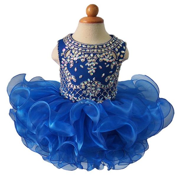 Royal Blue Diamond Glitz Filles National Pageant Cupcake Robes Infant Tutu Robes Enfant Bébé Filles À Volants Mini Pageant Dress251q