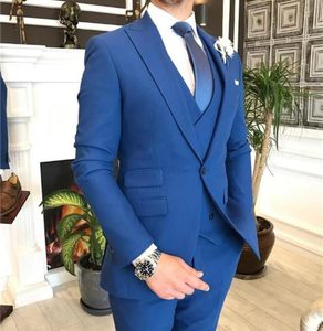 Costume de gilet à double poitrine bleu royal Homme Homme Men Suit pour le marié de mariage Prom Man Blazer Slim Fit 3 pièces Terno 2204119659388