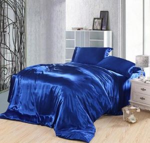 Royal Blue dekbed overgaat beddengoed set zijde satijn californië king size queen full twin gemonteerd laken beddo bed spread doona 5pcs492547522