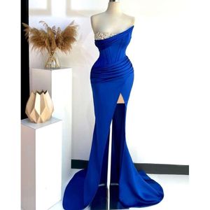 Royal Blue Elegant Mermaid Prom Dresses strapless kristallen Backless Formele slijtage avondfeest geboortedat optocht tweede receptie speciale ocn -jurken