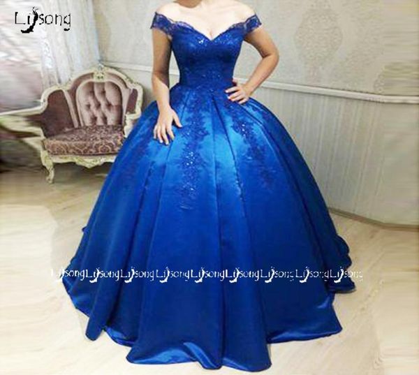 Robes de bal de soirée bleu royal Appliques Vintage robe de soirée de bal gonflée princesse Quinceanera Graduation Lady Party Wear robe Maxi V8264429